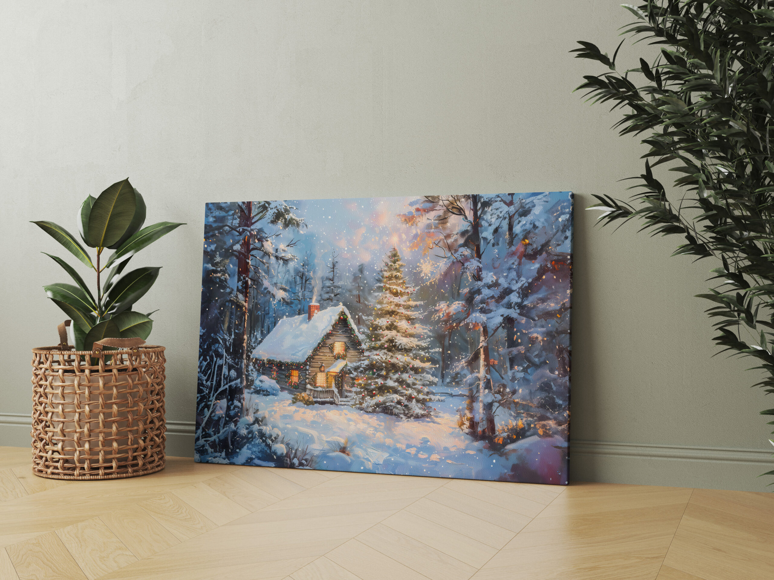 raxxa Canva: Cozy Winter Cottage with Christmas Tree