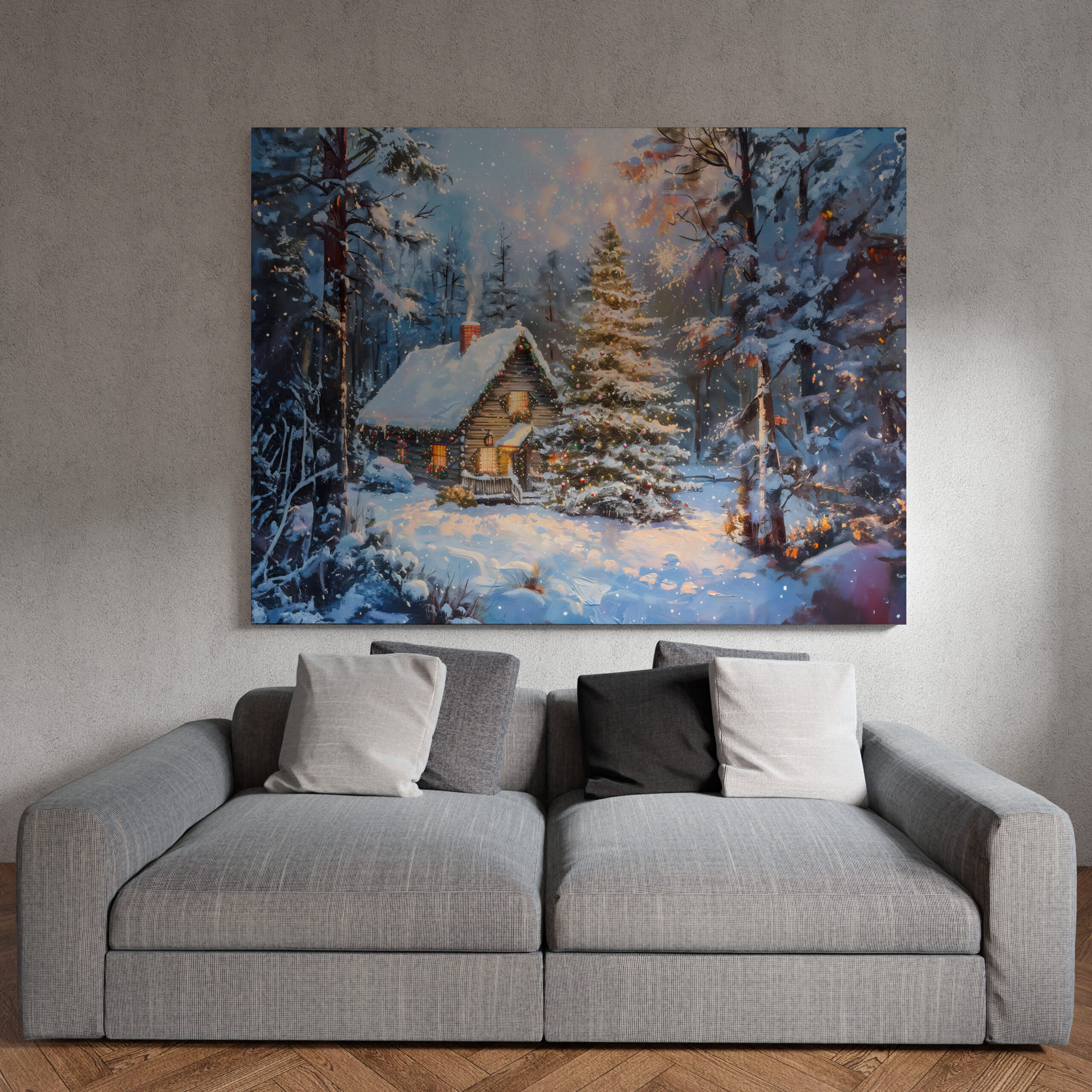 raxxa Canva: Cozy Winter Cottage with Christmas Tree - Imagen 3