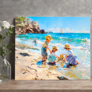 raxxa Canva: Children Playing on the Beach Impressionist Art