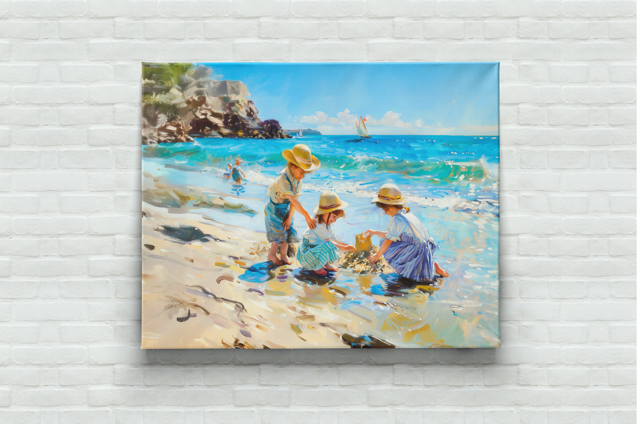 raxxa Canva: Children Playing on the Beach Impressionist Art - immagine 2