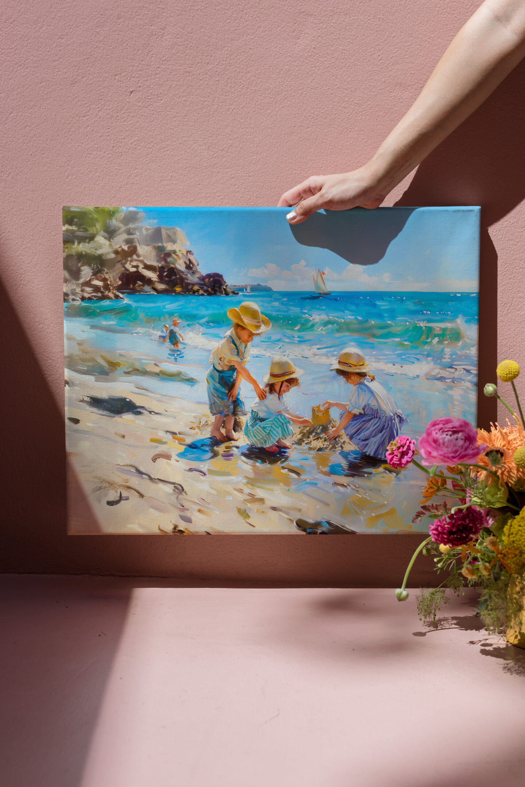 raxxa Canva: Children Playing on the Beach Impressionist Art - immagine 3