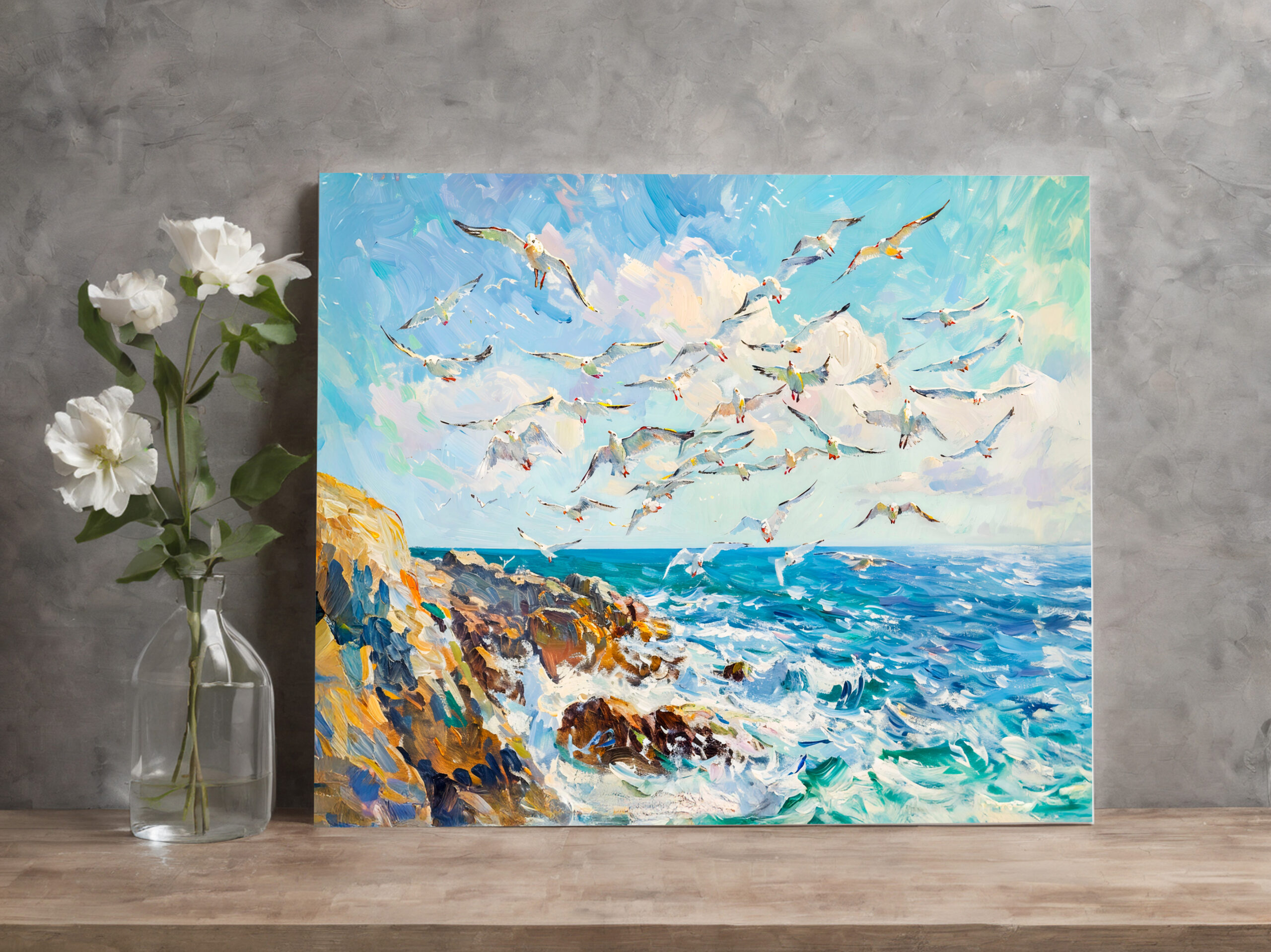 raxxa Canva: Seagulls Over Waves Impressionist Ocean Scene - Image 2