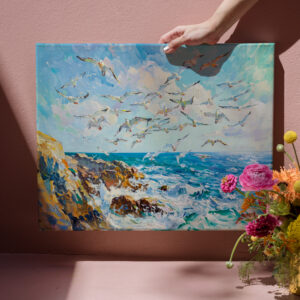 raxxa Canva: Seagulls Over Waves Impressionist Ocean Scene