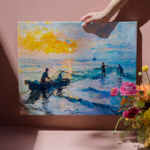 raxxa Canva: Fishermen at Sunset Impressionist Coastal Scene