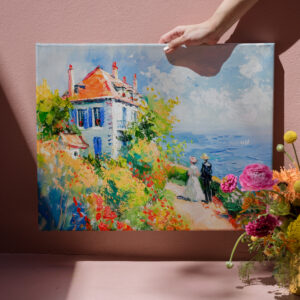 raxxa Canva: Coastal House with Flowers Impressionist Seascape