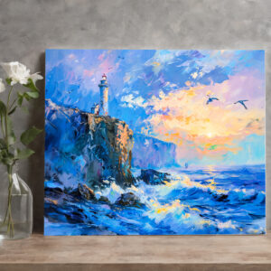 raxxa Canva: Lighthouse on Rocky Coast Impressionist Seascape