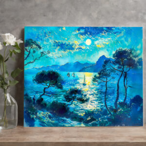 raxxa Canva: Moonlit Bay with Boats Impressionist Nocturne