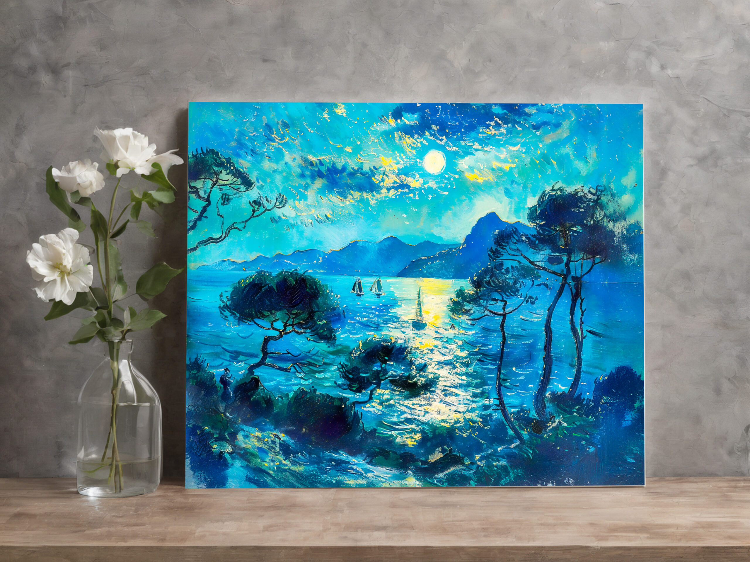 raxxa Canva: Moonlit Bay with Boats Impressionist Nocturne