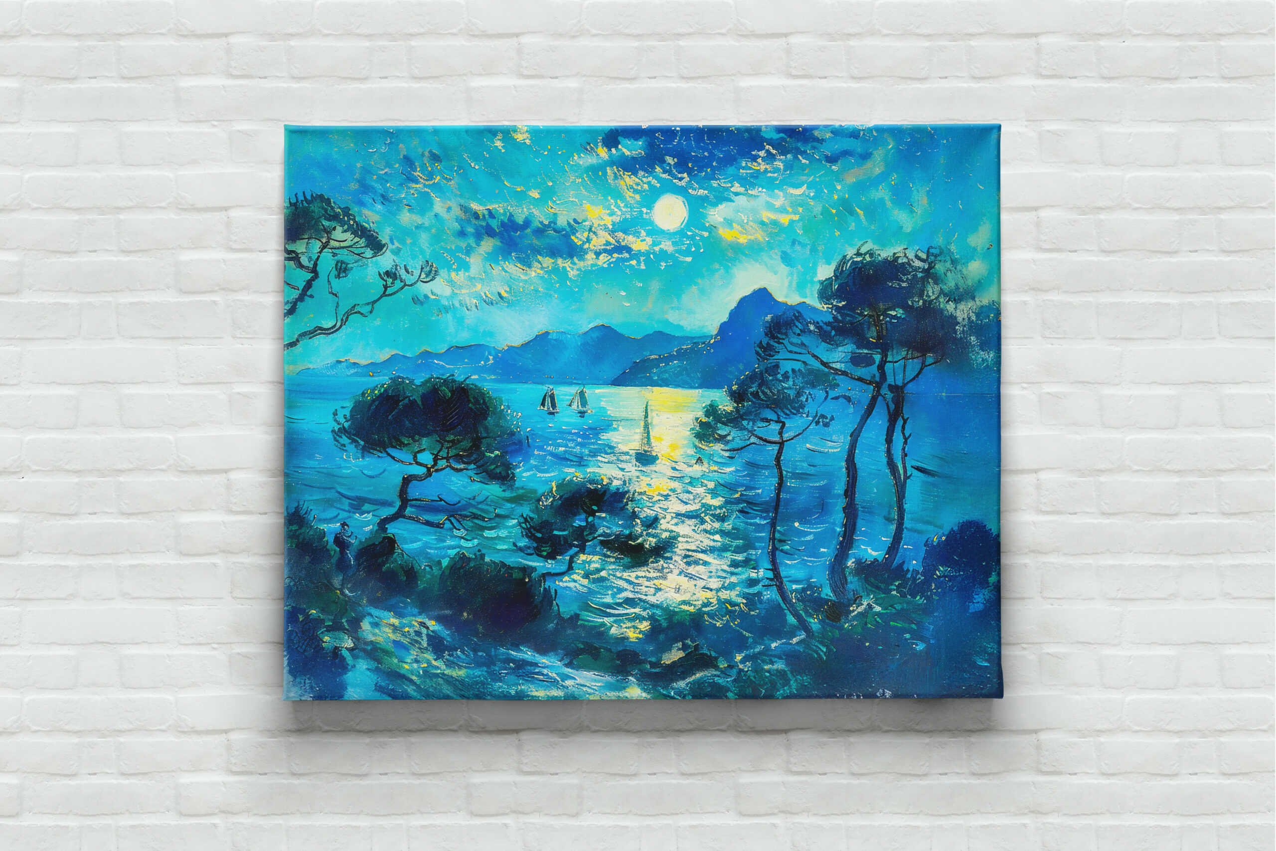 raxxa Canva: Moonlit Bay with Boats Impressionist Nocturne - Image 2