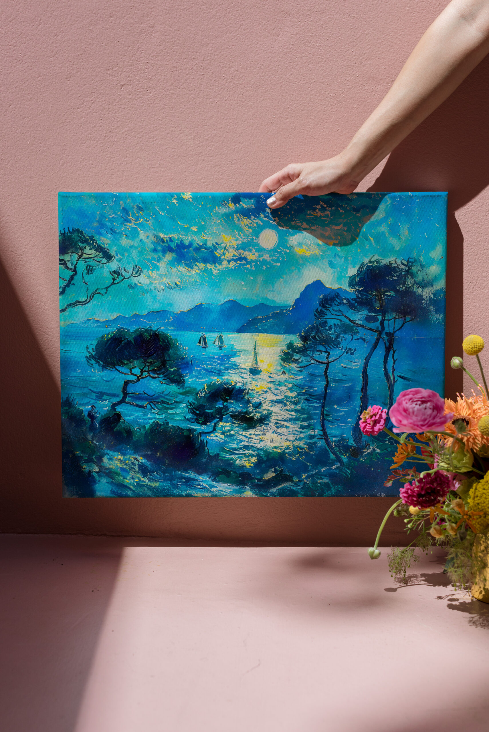 raxxa Canva: Moonlit Bay with Boats Impressionist Nocturne - Image 3