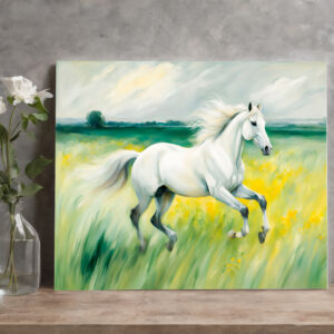raxxa Canva: White Horse Running Across Meadow