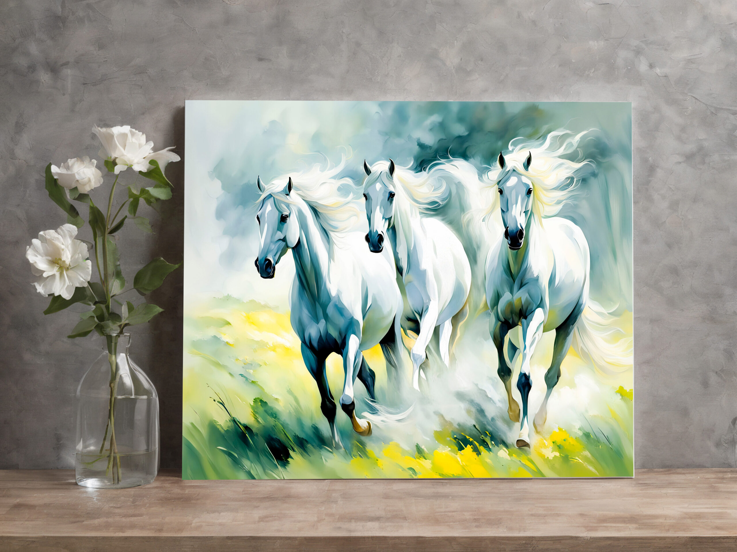 raxxa Canva: Three Horses Running Through Flower Field
