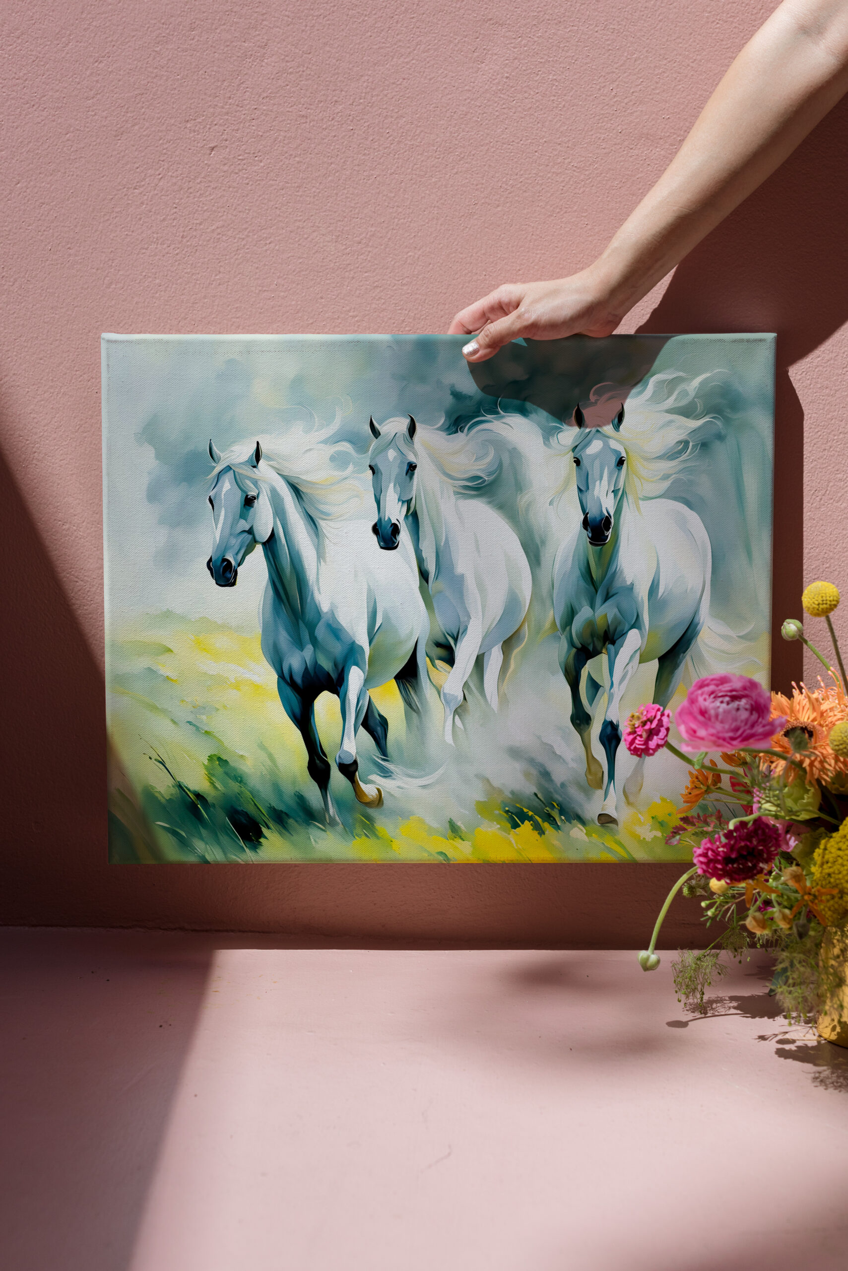 raxxa Canva: Three Horses Running Through Flower Field – Image 3
