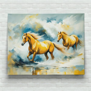 raxxa Canva: Two Chestnut Horses Running Through Red Sand
