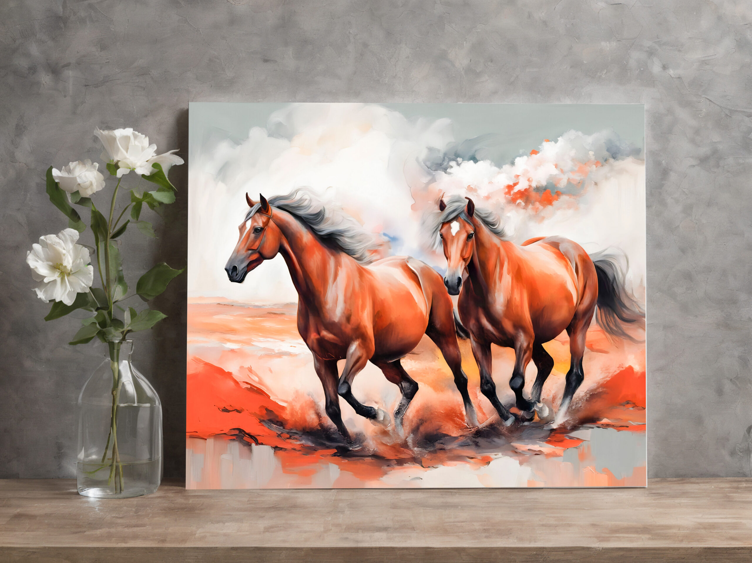 raxxa Canva: Two Chestnut Horses Running Through Red Sand - Imagen 2