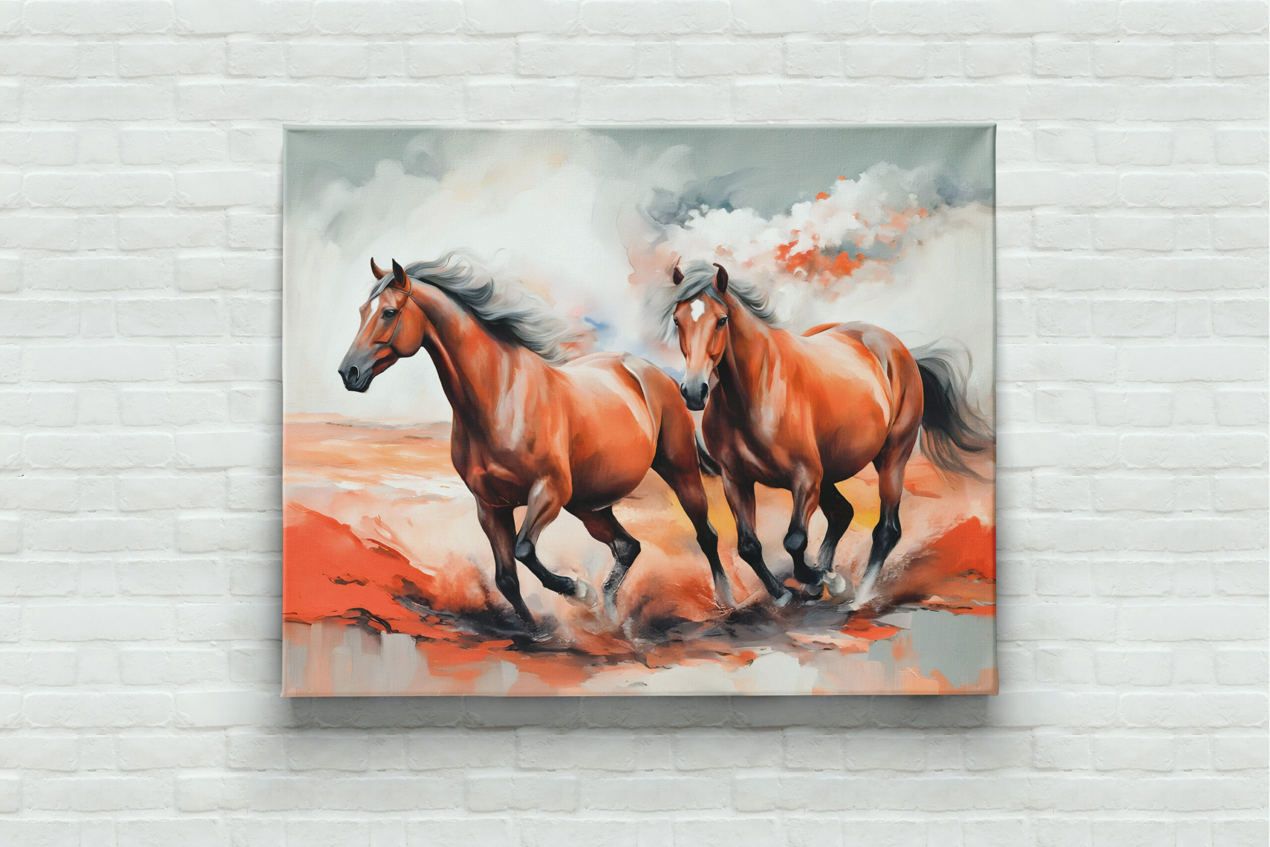 raxxa Canva: Two Chestnut Horses Running Through Red Sand - Imagen 3