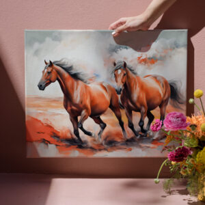 raxxa Canva: Two Chestnut Horses Running Through Red Sand