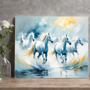 raxxa Canva: Large Group of White Horses Running Through Sea