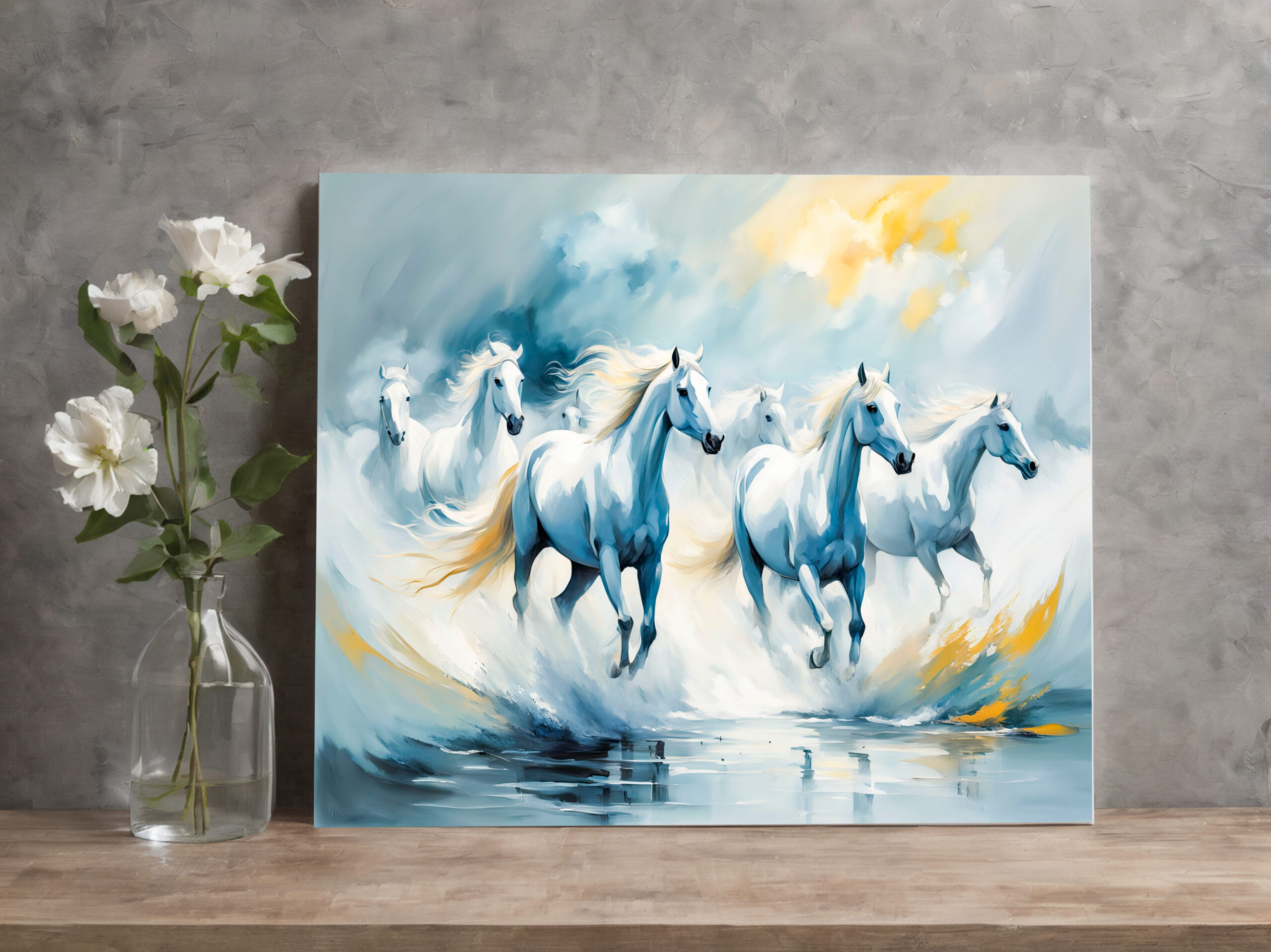 raxxa Canva: Large Group of White Horses Running Through Sea