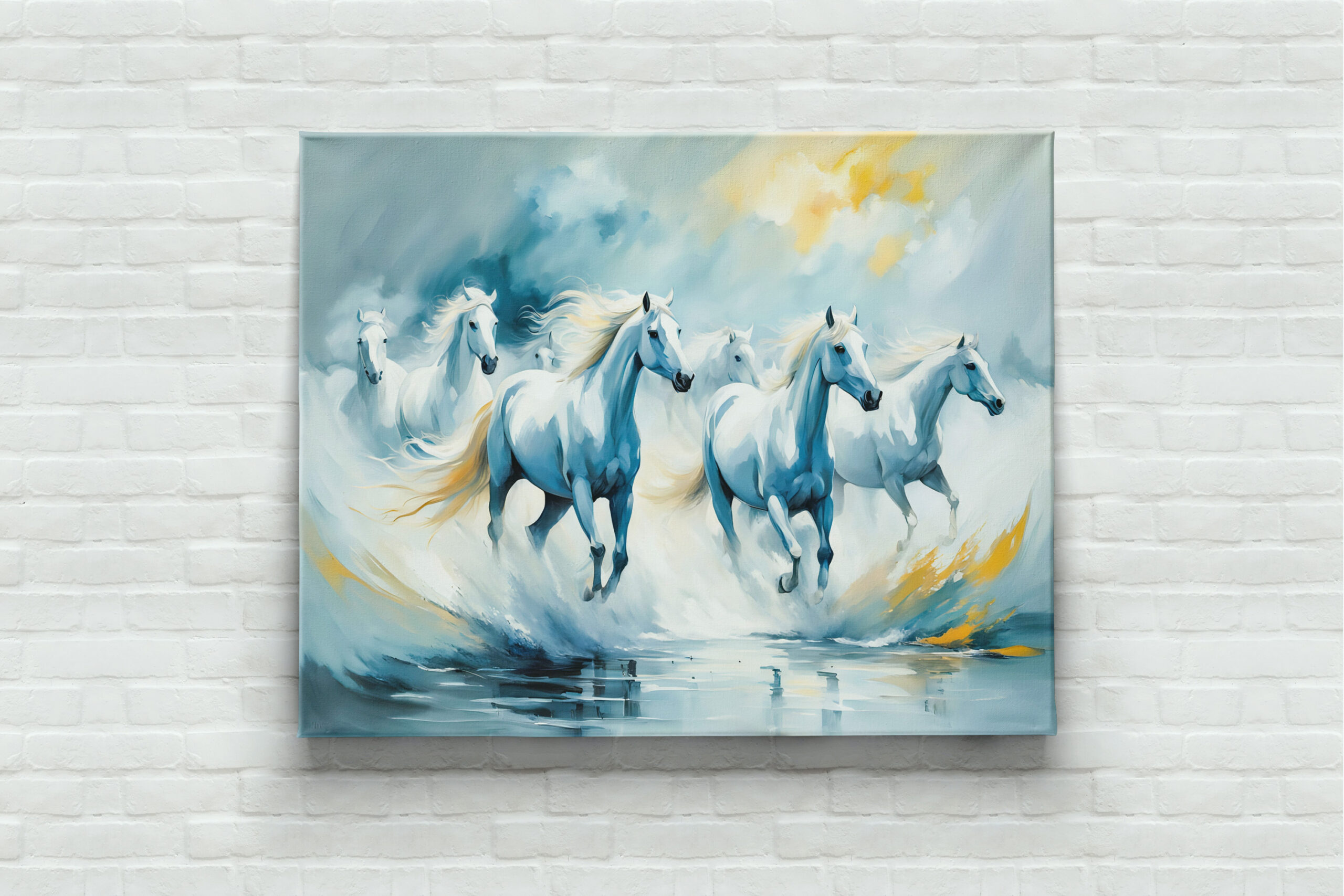 raxxa Canva: Large Group of White Horses Running Through Sea – Image 2