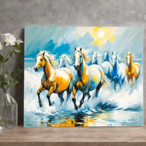 raxxa Canva: Chestnut Horses Running Through Shallow Seaild