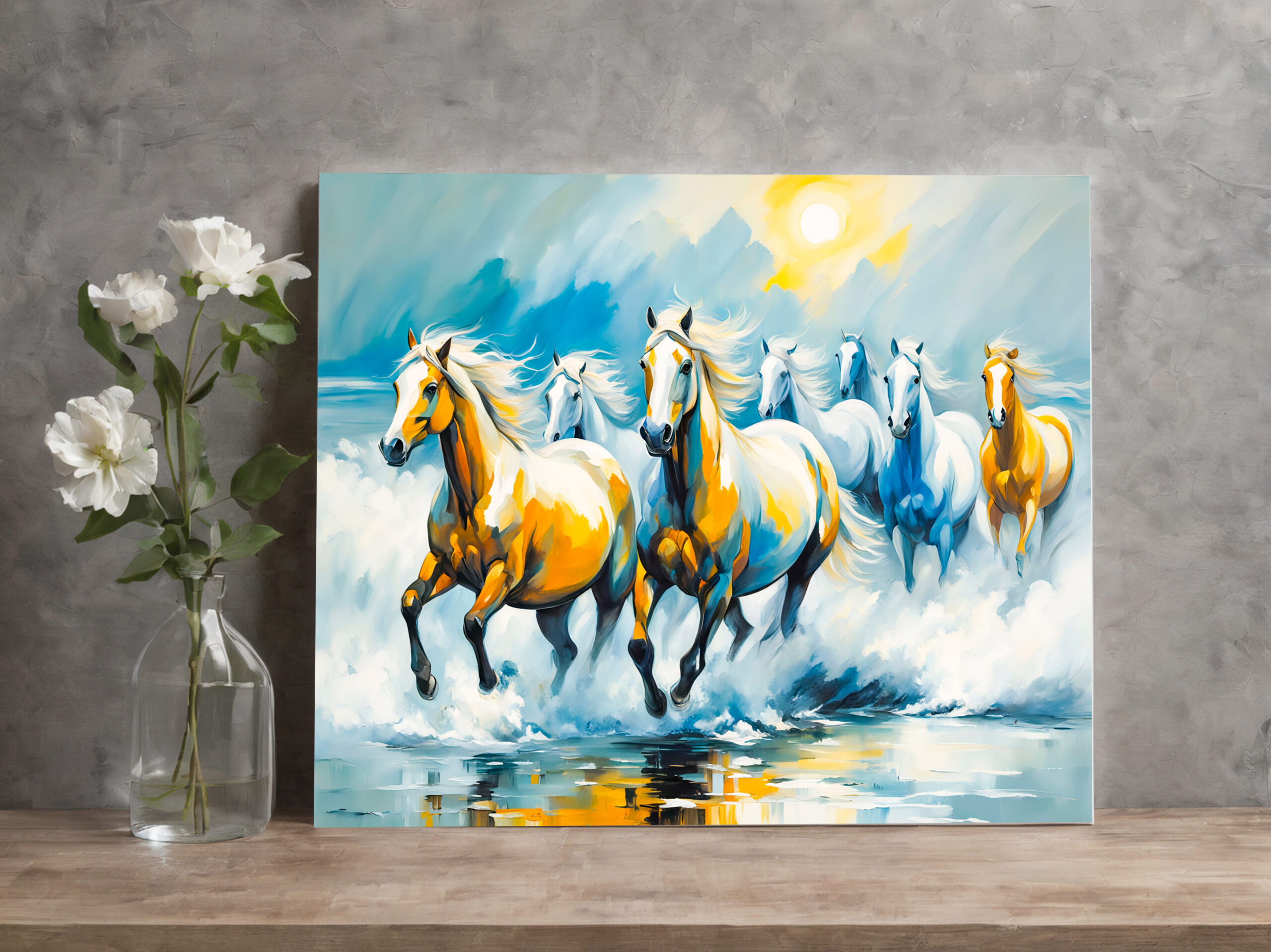 raxxa Canva: Chestnut Horses Running Through Shallow Seaild
