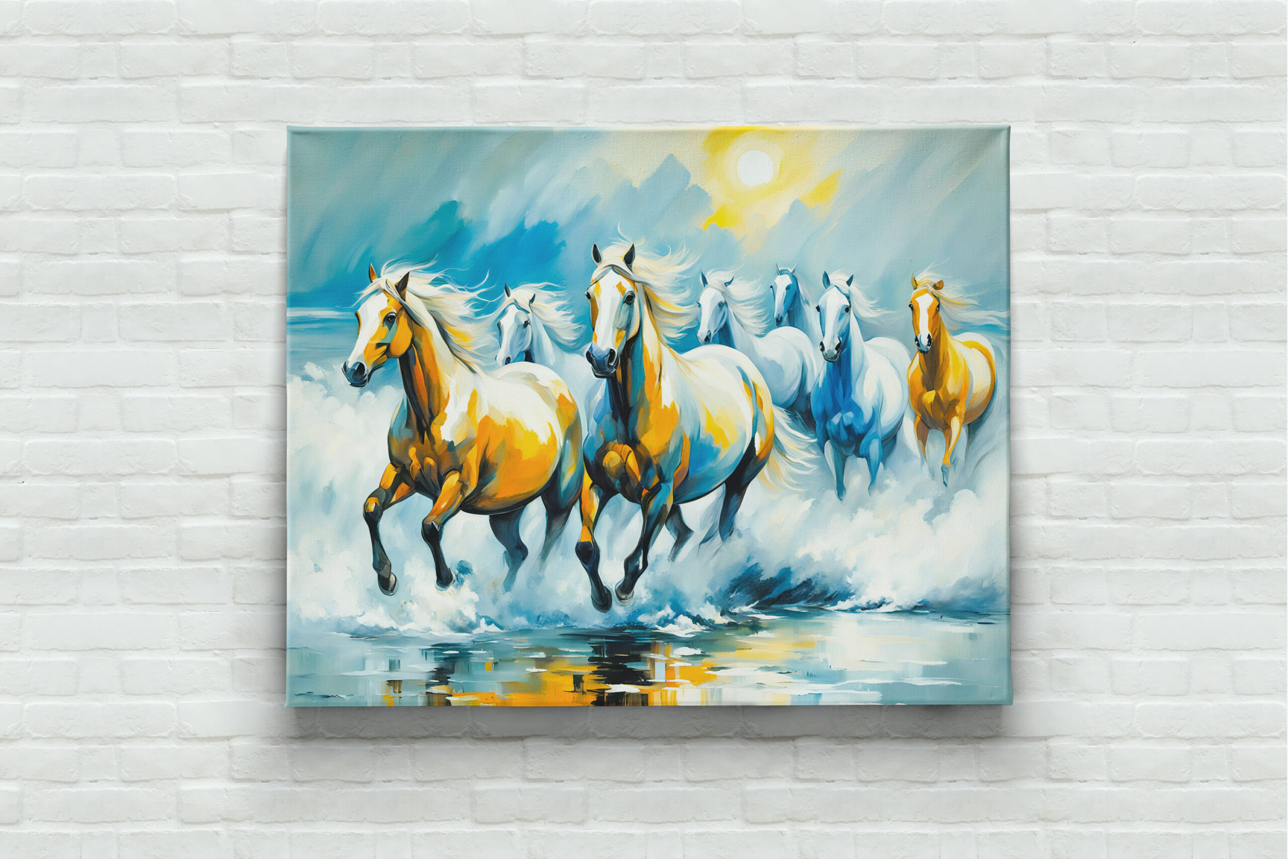 raxxa Canva: Chestnut Horses Running Through Shallow Seaild - Imagen 2