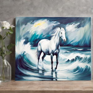 raxxa Canva: White Horse in a Stormy Sea