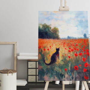 raxxa Canva: Impressionistic Oil Painting of Cat in Blooming Poppy Field