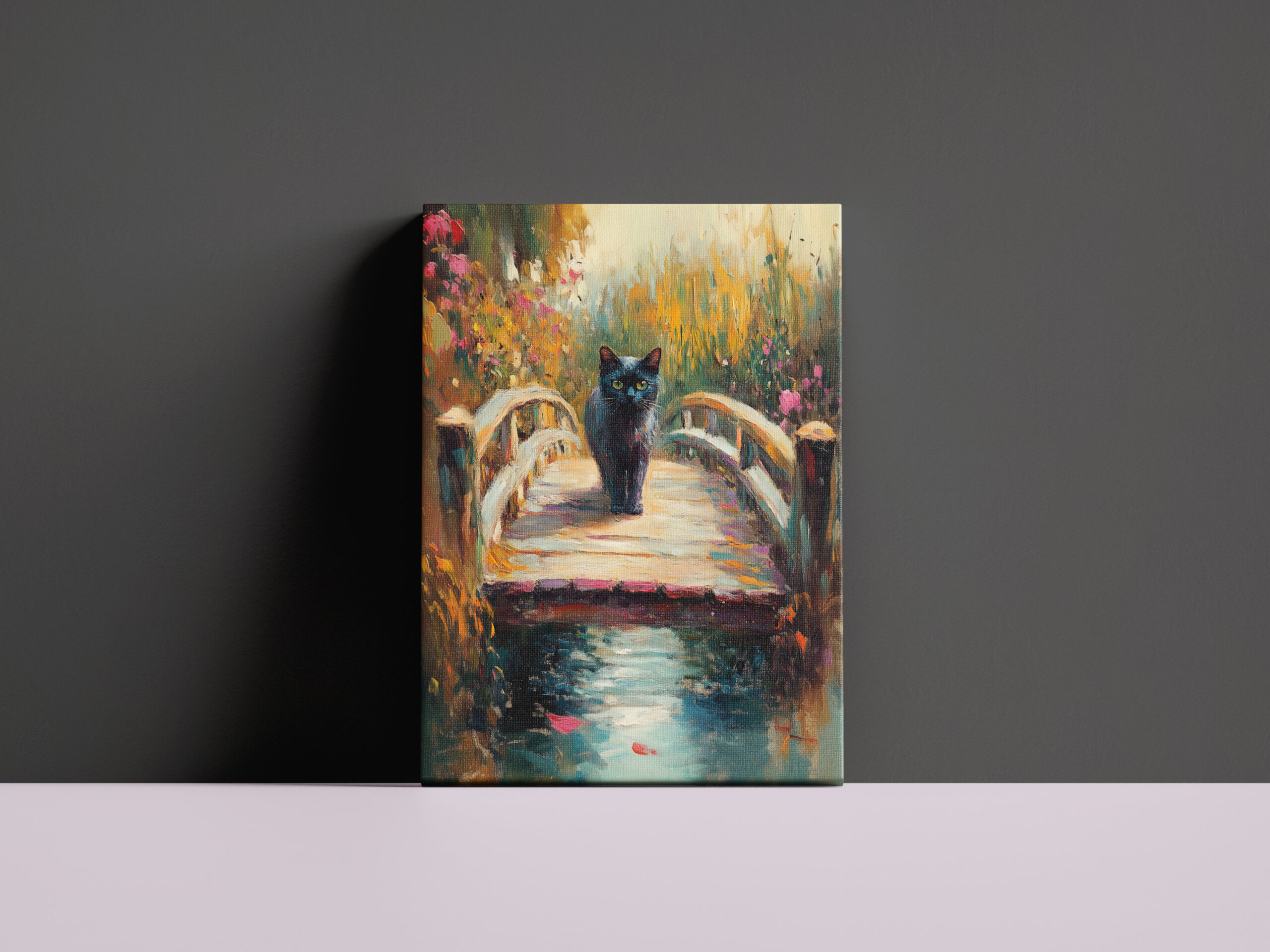 raxxa Canva: Impressionistic Oil Painting of Black Cat on Wooden Pier by Pond - Image 3