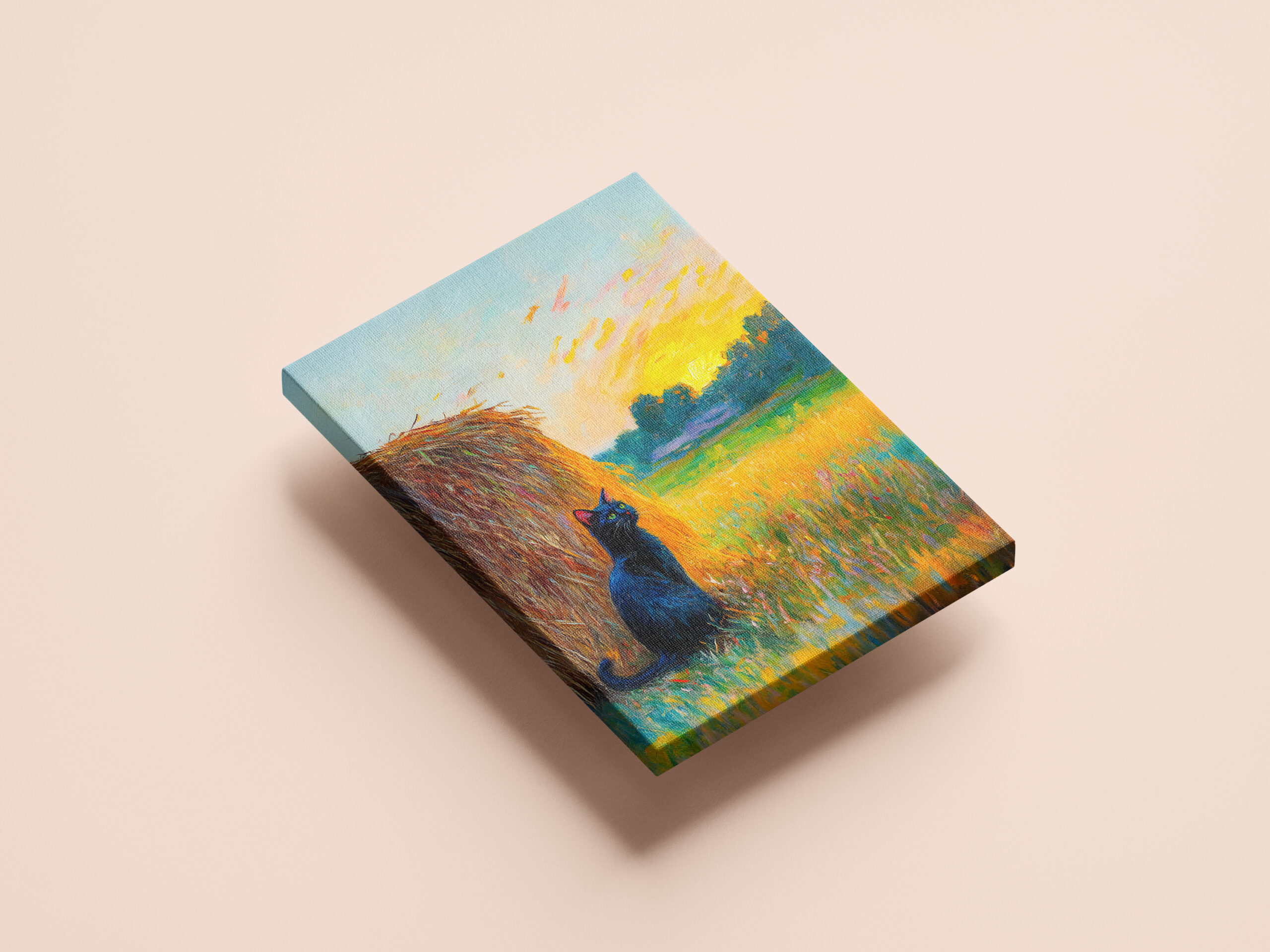 raxxa Canva: Impressionistic Oil Painting of Cat by Haystack at Sunset - immagine 3