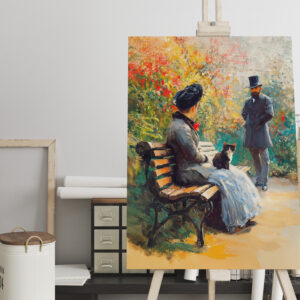 raxxa Canva: Impressionistic Oil Painting of Couple in Garden with Cat on Lap