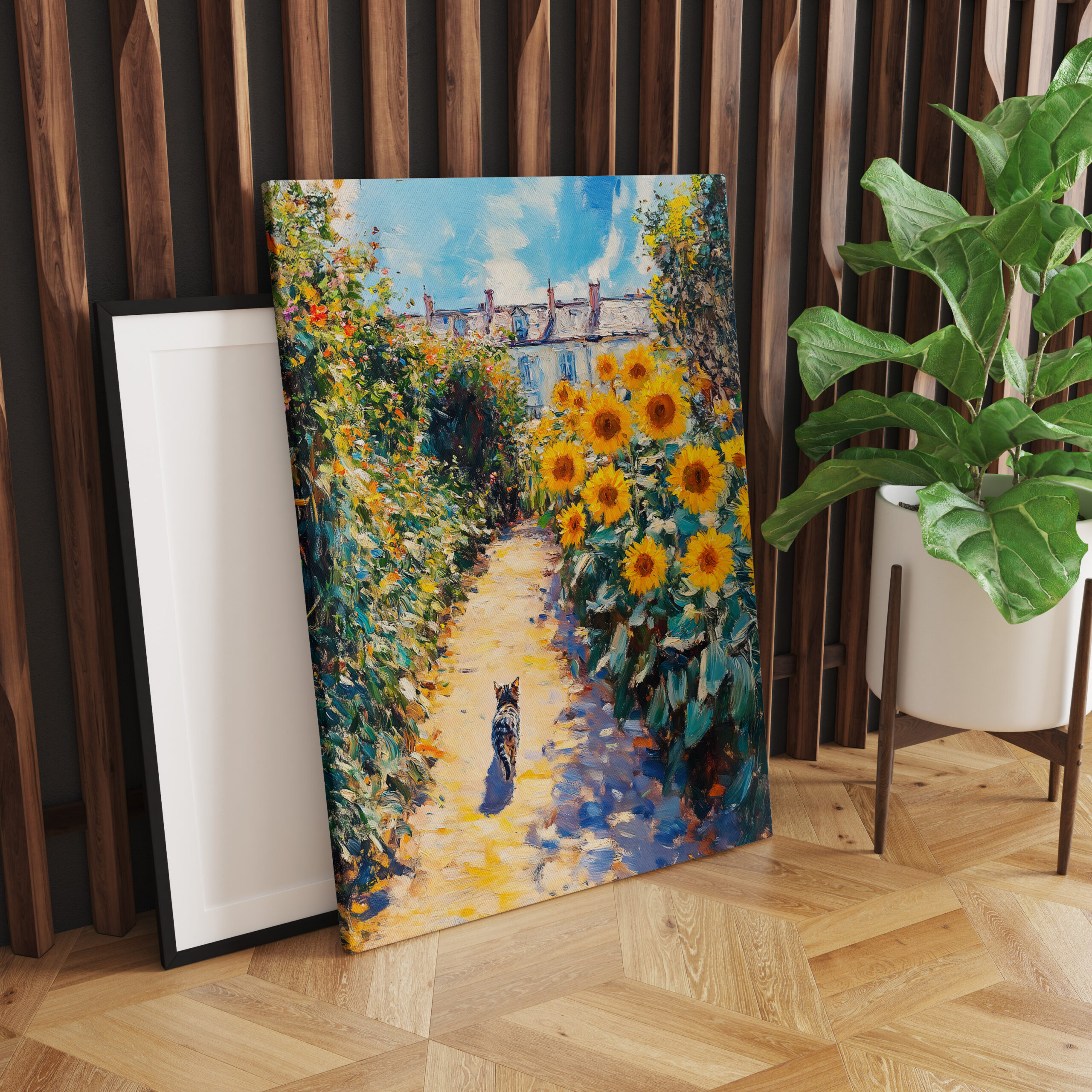 raxxa Canva: Impressionistic Oil Painting of Cat in Sunlit Garden