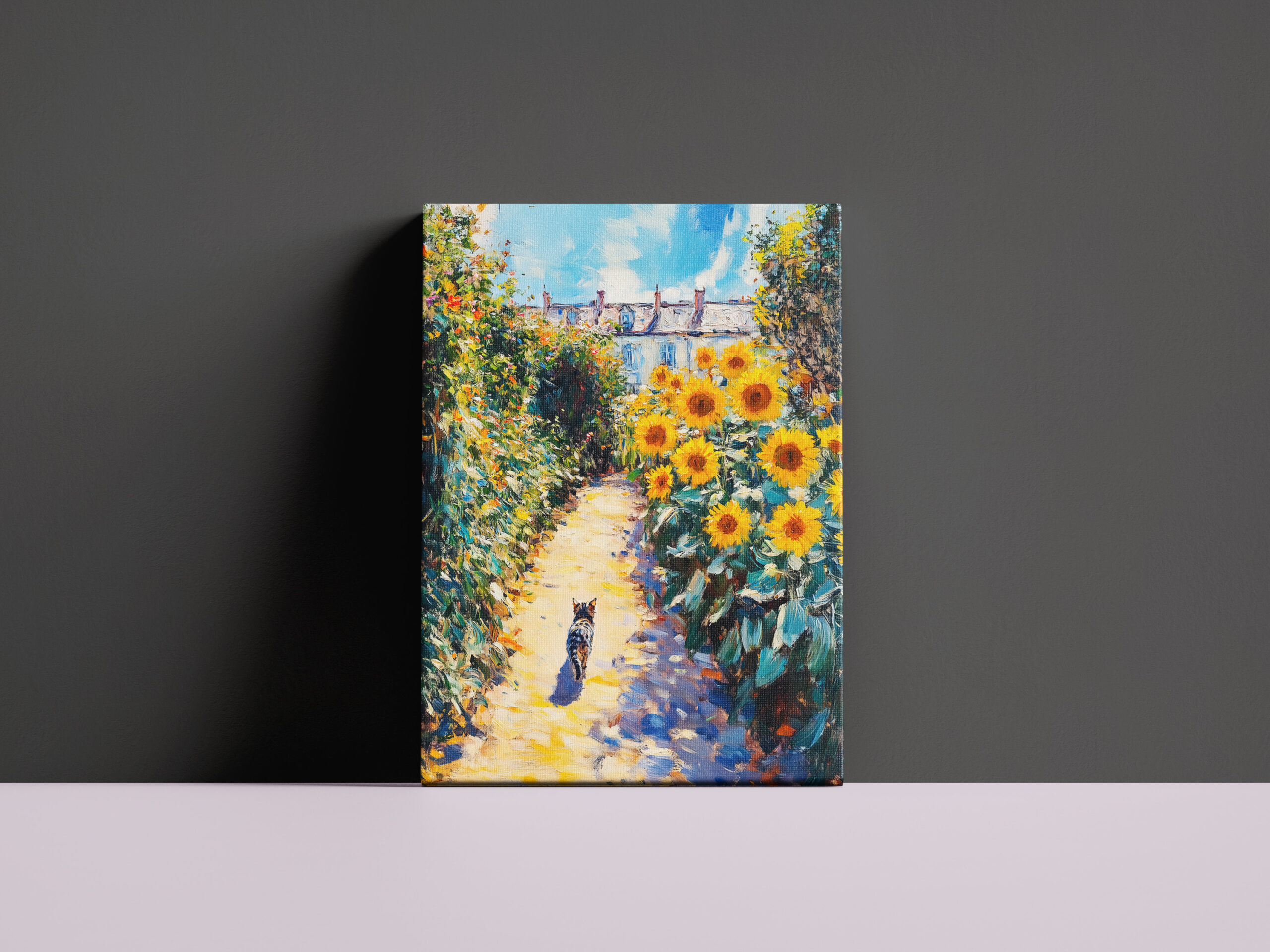 raxxa Canva: Impressionistic Oil Painting of Cat in Sunlit Garden - Image 2