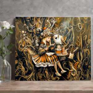 raxxa Canva: Little Girl with Owl in a Tree Root House