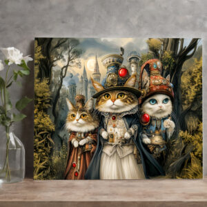 raxxa Canva: Three Cats in Steampunk Fantasy Forest