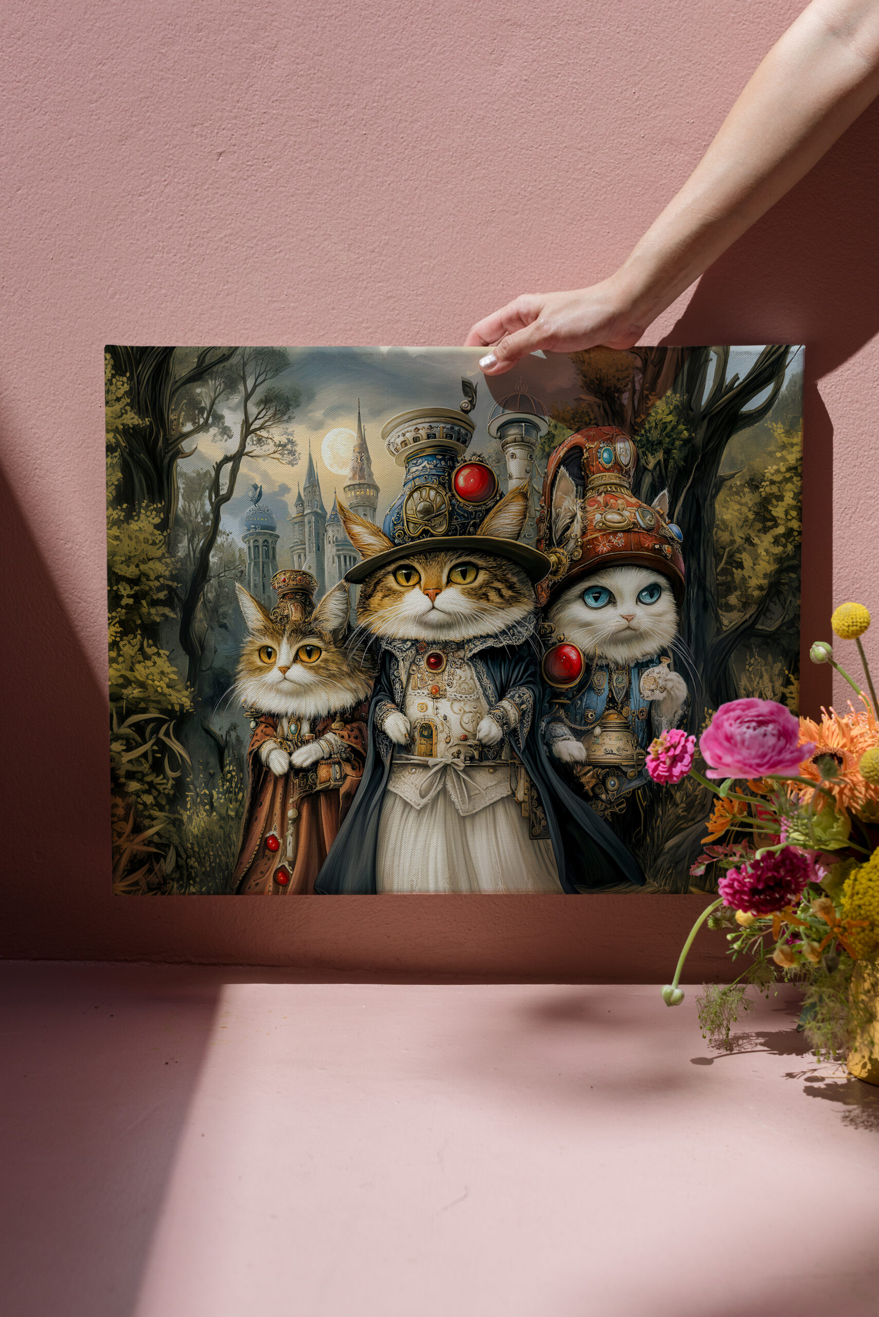 raxxa Canva: Three Cats in Steampunk Fantasy Forest – Image 3