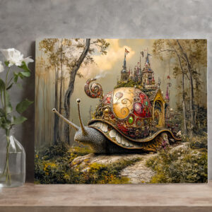 raxxa Canva: Snail with Castle on Its Shell in Fantasy Scene