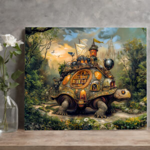 raxxa Canva: Turtle with Library and Rooftop Terrace on the Path