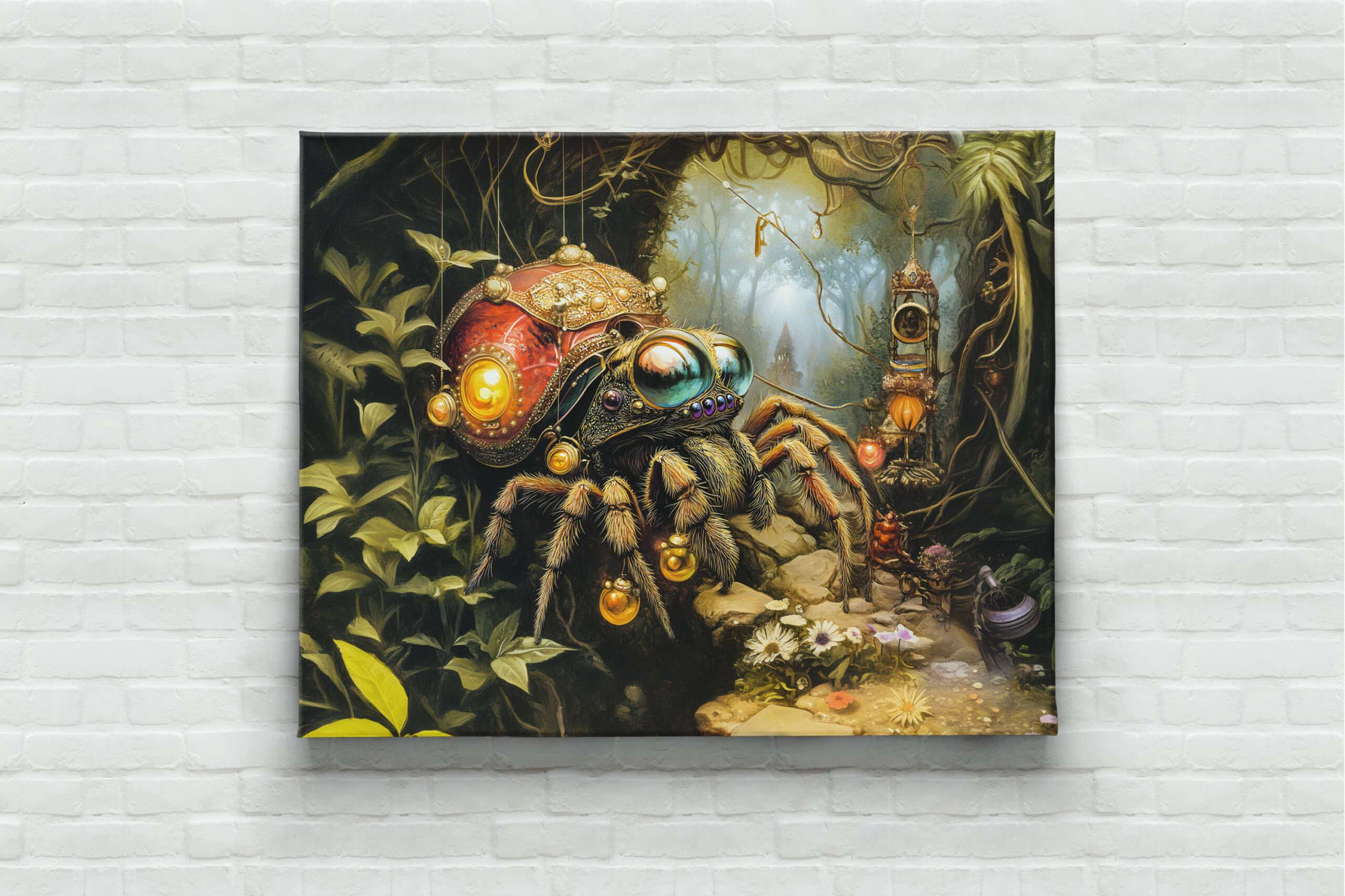 raxxa Canva: Funny Spider with Snail Shell Body in Fantasy Forest - Imagen 3