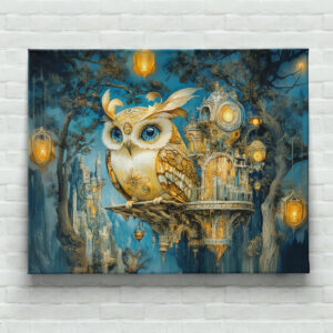 raxxa Canva: Mystical Owl in a Tree Castle at Night