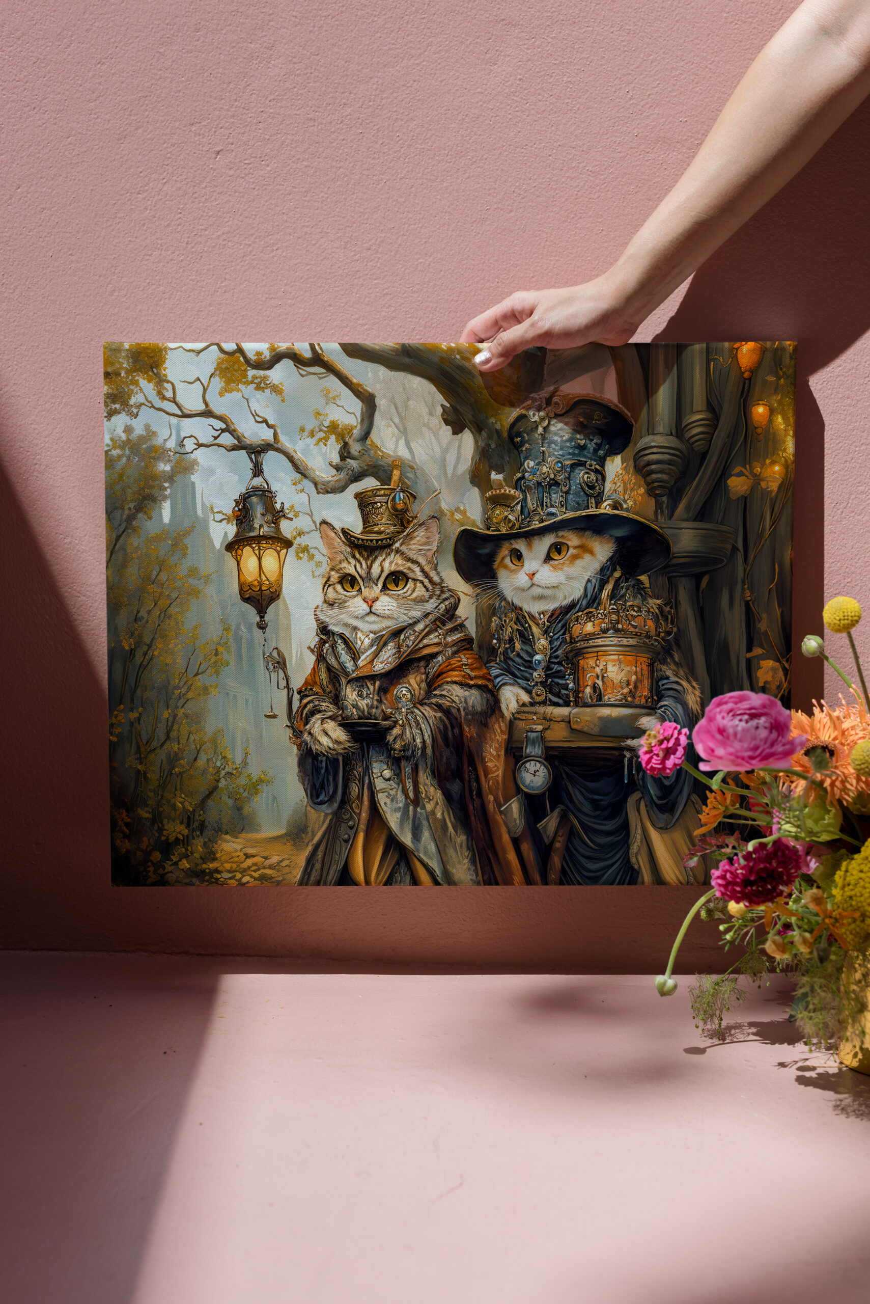 raxxa Canva: Two Magic Cats in a Steampunk Fantasy Scene - Imagen 3