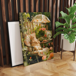 raxxa Canva: Cat Relaxing in Deck Chair Under Sun Umbrella