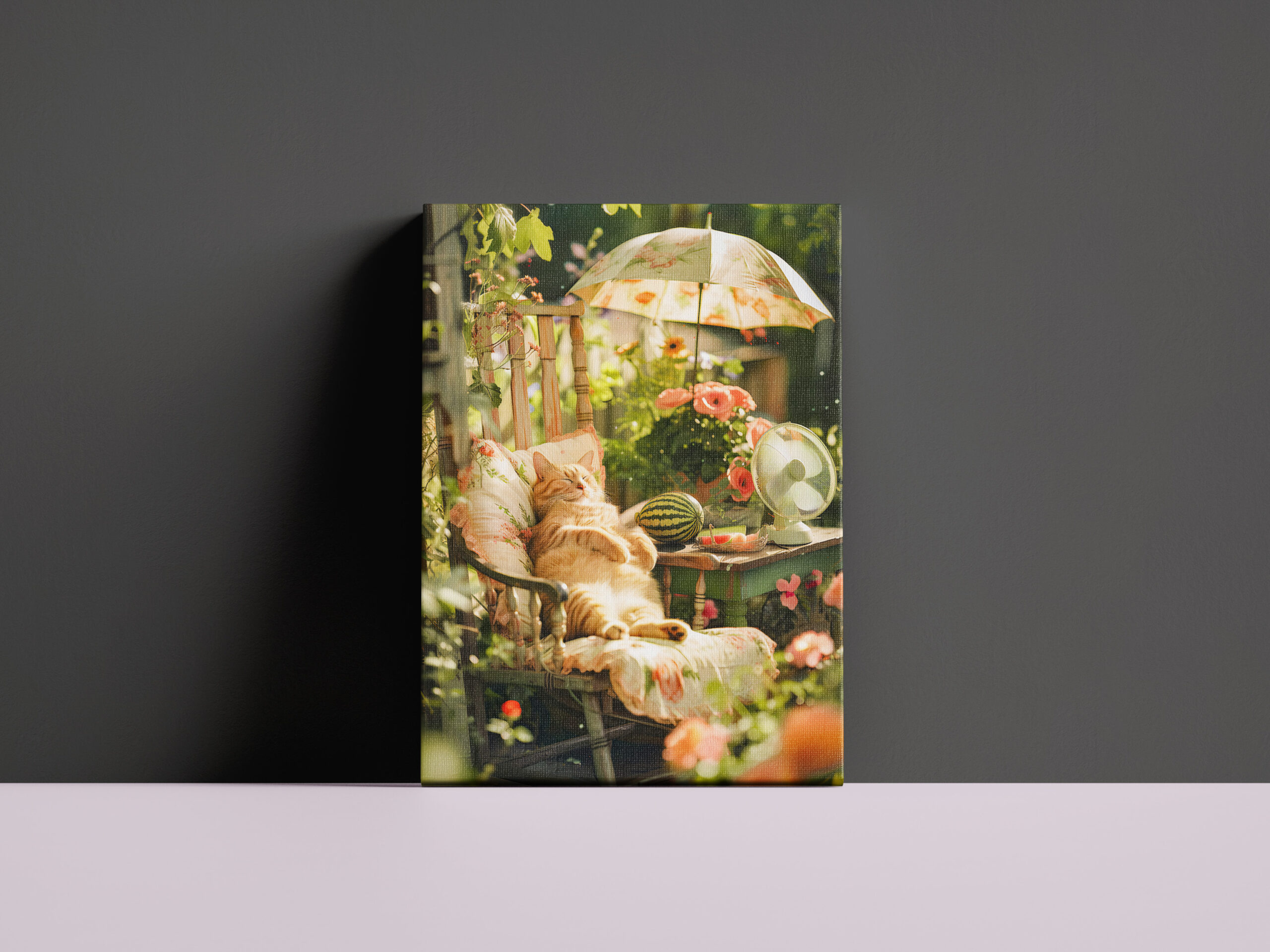 raxxa Canva: Cat Relaxing in Deck Chair Under Sun Umbrella - immagine 3