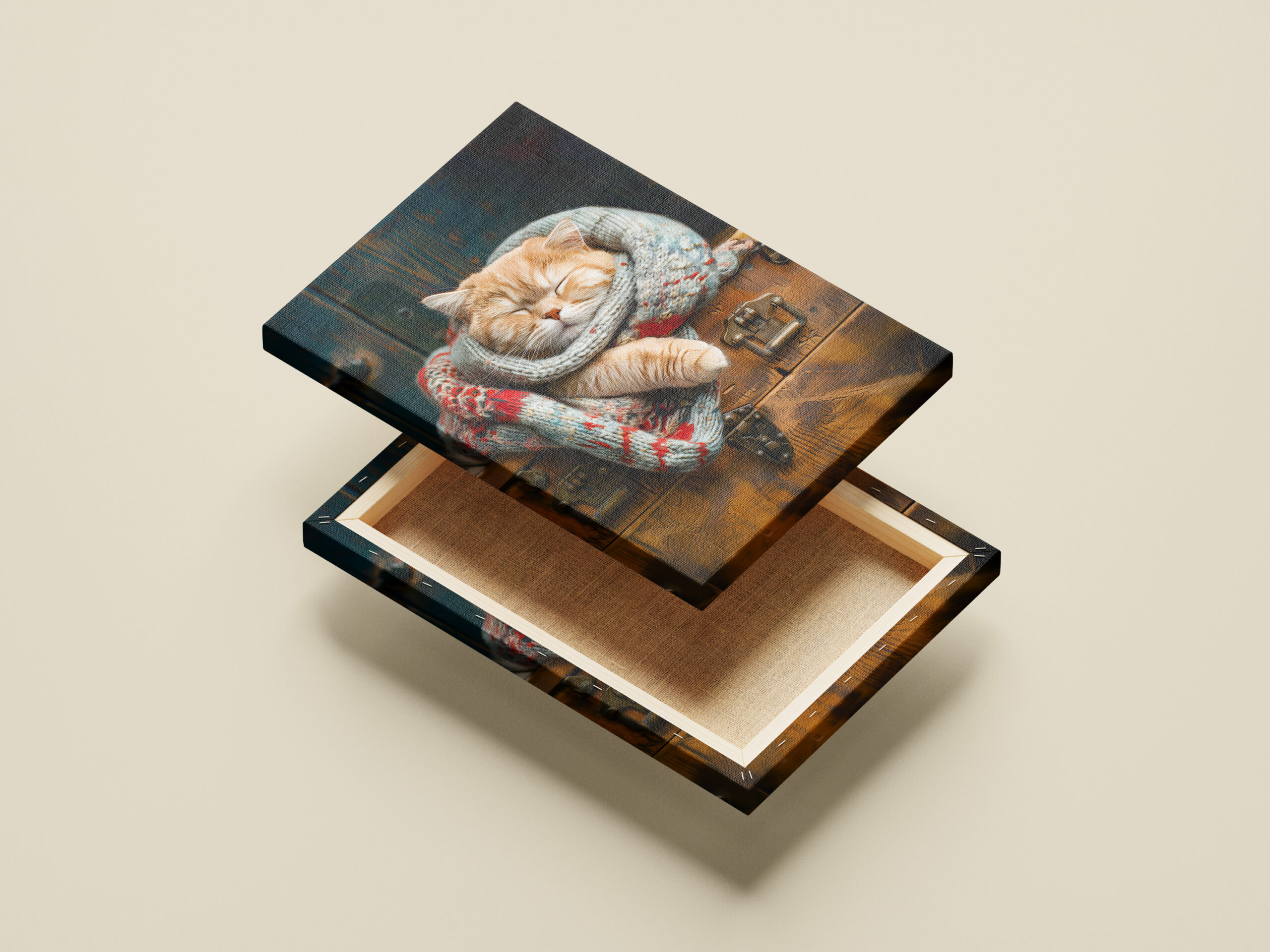 raxxa Canva: Cozy Cat Napping in Comfortable Setting on a wooden box – Image 2