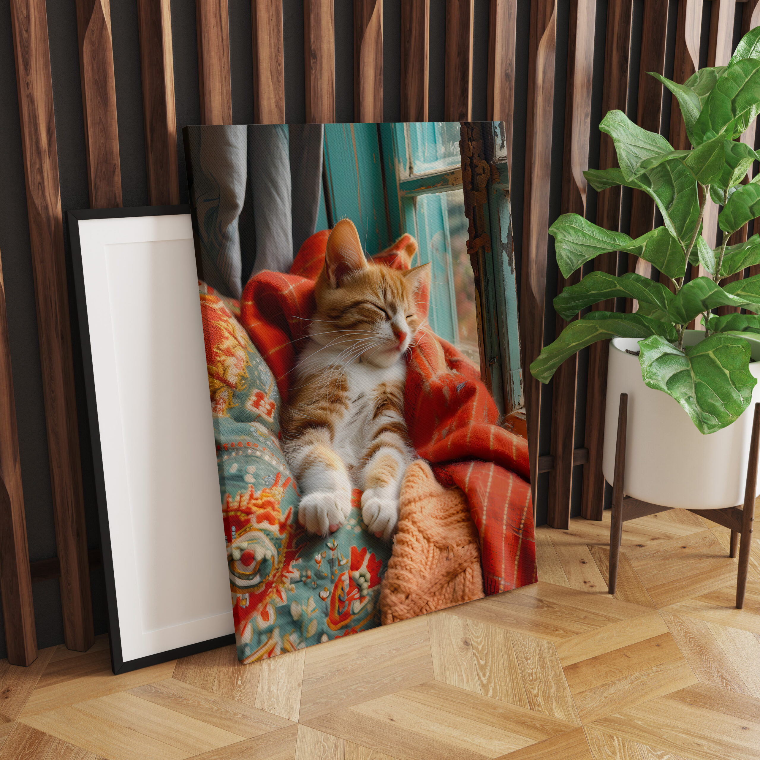 raxxa Canva: cat rests peacefully in a cozy environment under a blanket next to a window – Image 2