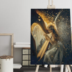 raxxa Canva: Heavenly Serenity Female Angel Playing the Harp