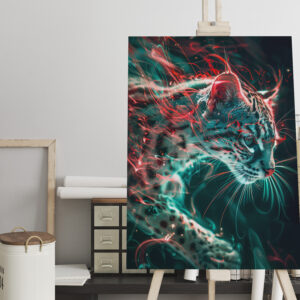 raxxa Canva: Turquoise Red Neon Fishing Cat Light