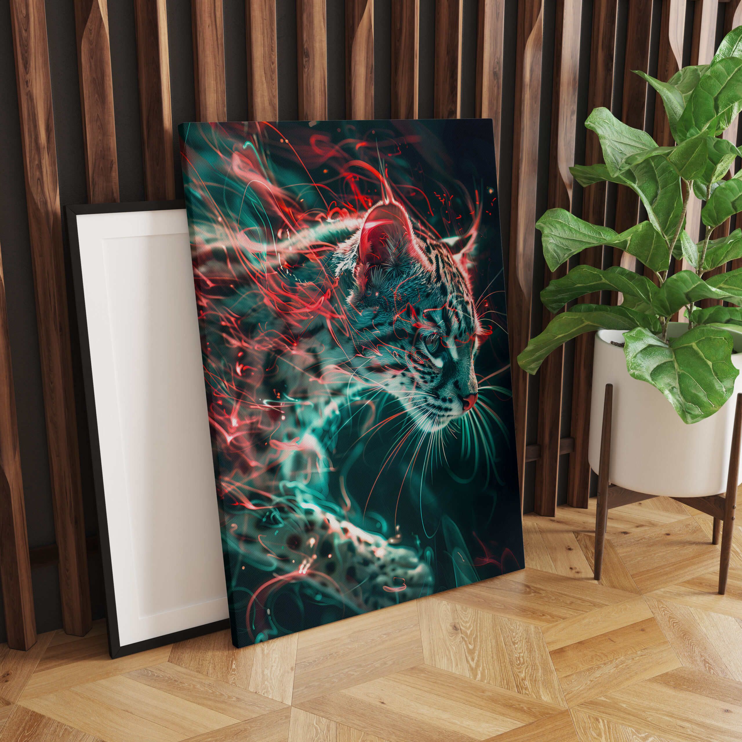 raxxa Canva: Turquoise Red Neon Fishing Cat Light - immagine 2