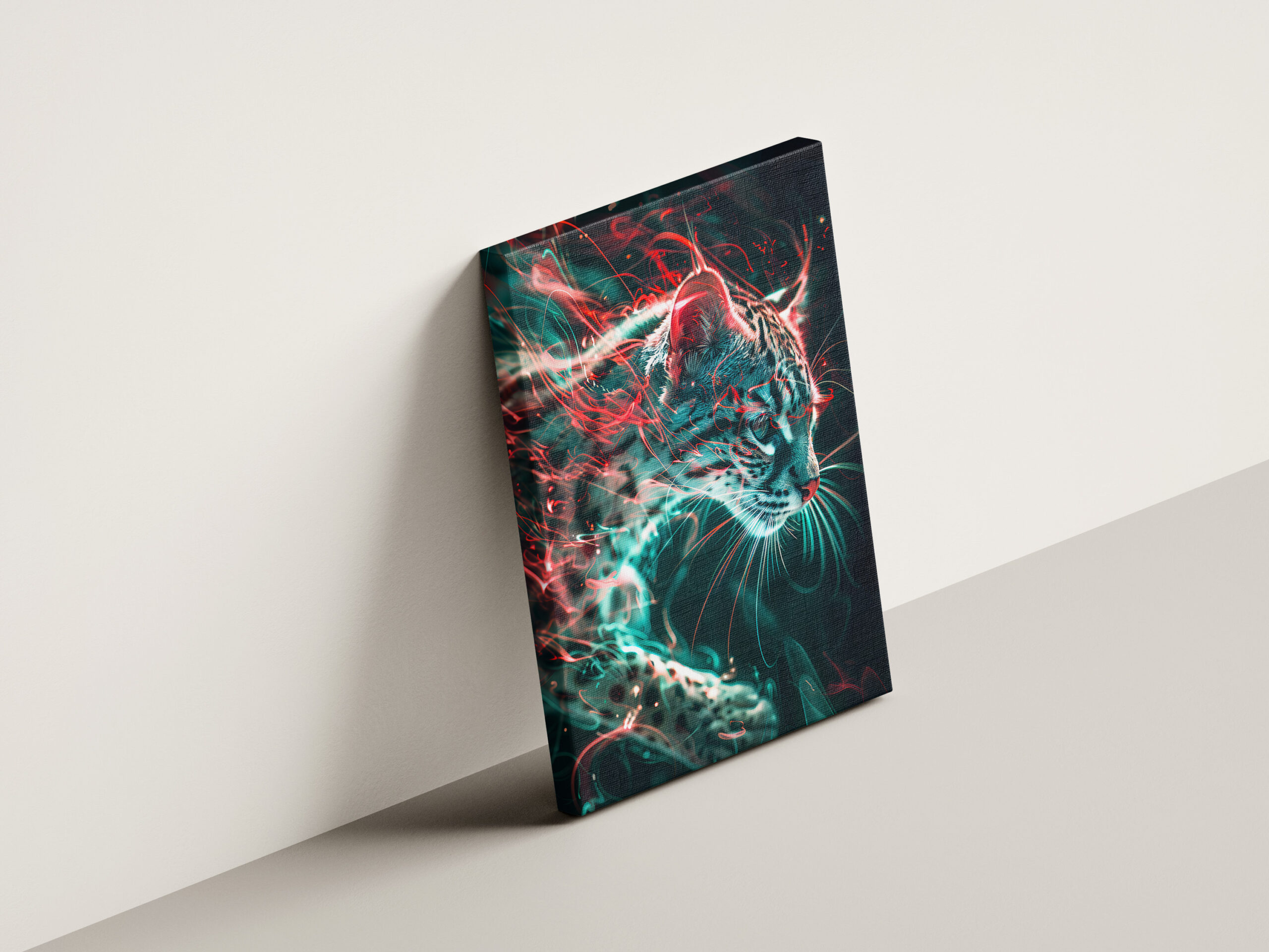 raxxa Canva: Turquoise Red Neon Fishing Cat Light - immagine 3
